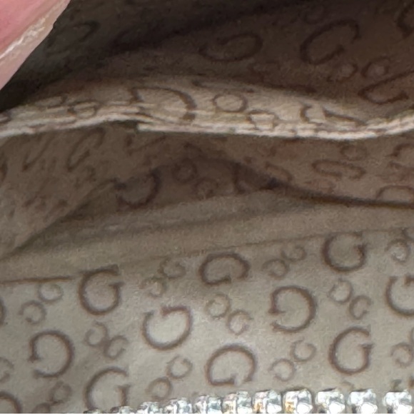 Guess Mini Backpack Purse Brown Tan PVC Faux Leather Logo All Over Pattern - Picture 10 of 14